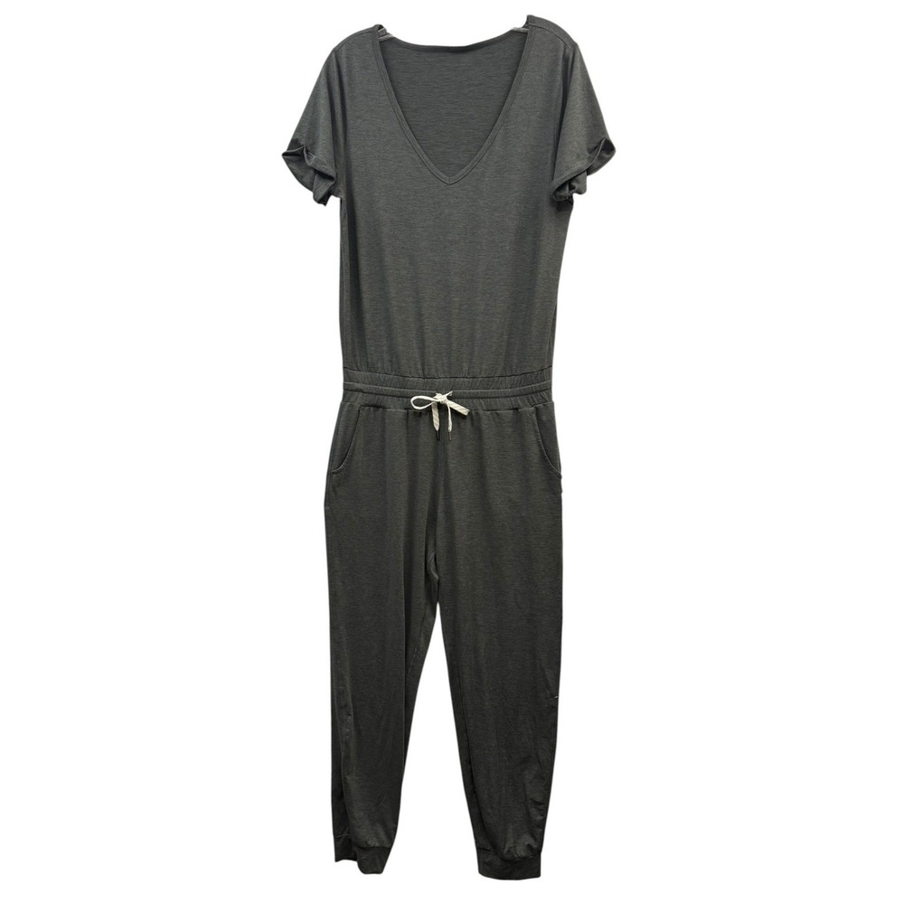 Vuori All Day Jumpsuit Charcoal Gray V Neck Drawstring Jogger Lounge Athleisure